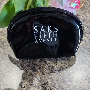 Saks Fifth Avenue Glossy Black Makeup Pouch